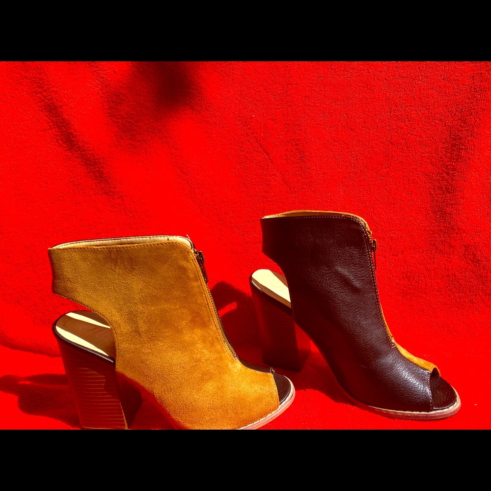 Brown and Creme color thick heeled shoes, size 8.5 very chic looking!